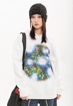 Psychedelic hoodie floral pullover flower print jumper white