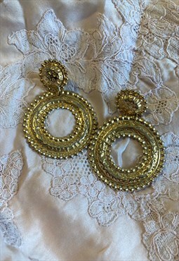 Gold tone Chunky hoop earrings statement vintage studs