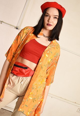 90'S RETRO FLORAL PRINT FESTIVAL MOMS BLOUSE SHIRT TOP