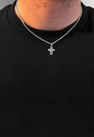 54 FLORAL CHUNKY CROSS PENDANT NECKLACE CHAIN - SILVER