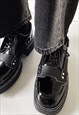 PLATFORM HEEL HIGH FASHION SHOES FAUX LEATHER BROGUES BLACK