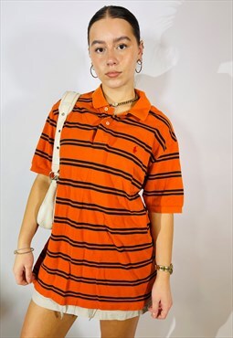 Vintage Size L Ralph Lauren Stripe Polo Shirt in Orange