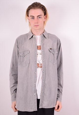 LEE MENS VINTAGE DENIM SHIRT LARGE GREY 90S