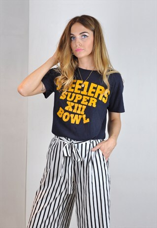 VINTAGE 70S NAVY & YELLOW SLOGAN SUPER BOWL T SHIRT