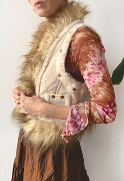 Vintage 00's Y2K Boho Beige Penny Lane Afghan Vest Gilet