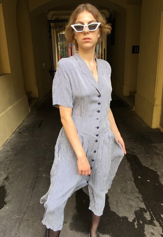 VINTAGE 80' BEAUTIFUL CHECKERED DRESS WITH BUTTONS