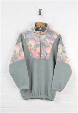 Vintage Fleece 1/4 Zip Retro Pattern Grey/Pink Ladies Medium