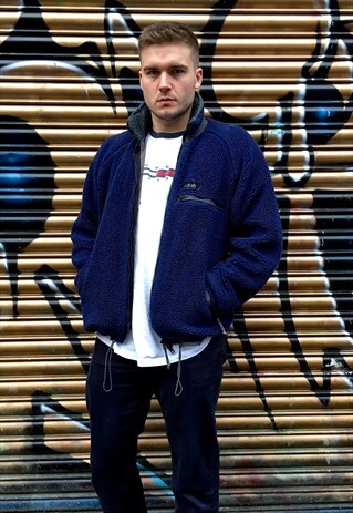 90'S RARE RETRO NAVY SHERPA STYLE FLEECE JACKET