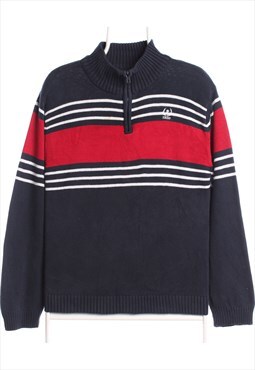 Izod 90's Quarter Zip Striped Knitted Jumper / Sweater XLarg