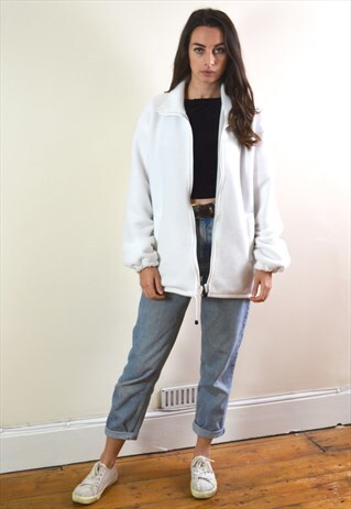 90S VINTAGE COSY WHITE FULL ZIP FLEECE JACKET