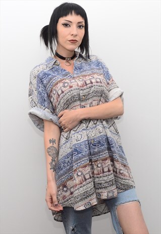 VINTAGE 90'S INDIE FOLK PATTERNED SUMMER SHIRT