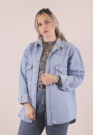VINTAGE LEVI'S 90S GRUNGE BLUE DENIM SHIRT /A20038