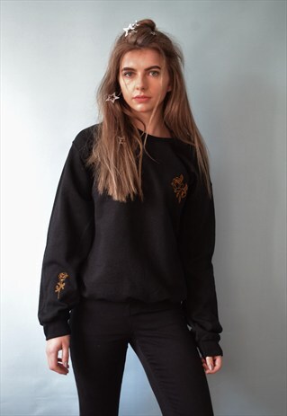EMBROIDERED GOLD ROSE JUMPER WITH SINGLE ROSE SLEEVE