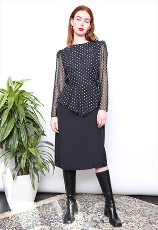 VINTAGE 80S MONOCHROME POLKADOT SHEER PARTY DRESS