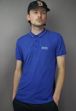Vintage Hugo Boss Polo Shirt in Blue with Logo