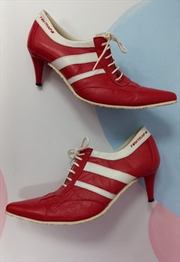 Y2K Heeled Trainers Red White Pointed 
