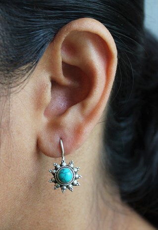 STERLING SILVER AND TURQUOISE STONE EVENING EARRINGS