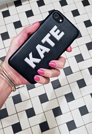 BLACK AND GREY PU LEATHER PERSONALISED IPHONE CASE