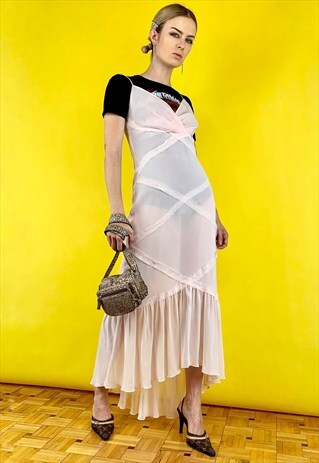 VINTAGE PASTEL POWDER PINK MAXI EVENING PROM WEDDING DRESS