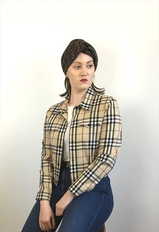 WOMENS VINTAGE BURBERRY JACKET IN BEIGE NOVA CHECK DENIM