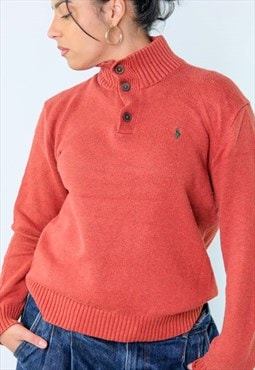 Red y2ks Polo Ralph Lauren button up collar Knit Sweatshirt