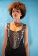 VINTAGE 1990S SIZE S METALLIC CORSET TOP IN SILVER AND BLACK