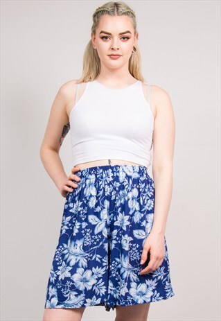 VINTAGE 90'S BLUE FLORAL SUMMER HIPPIE SHORTS CULOTTES