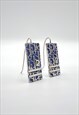 CHRISTIAN DIOR EARRINGS LOGO TROTTER TAG SILVER BLUE