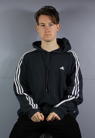 VINTAGE ADIDAS HOODIE IN NAVY BLUE WITH EMBROIDERED LOGO. SI