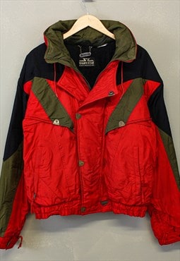Vintage Ski Puffer Jacket Red / Khaki Small