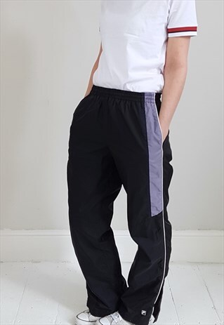 VINTAGE 90'S BLACK AND LILAC STRIPE TRACKSUIT BOTTOMS JOGGER