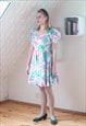 BRIGHT FLORAL PUFF SLEEVE COTTON DRESS