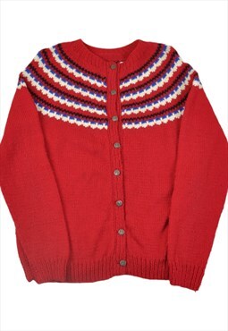 Vintage Knitted Cardigan Icelandic Retro Pattern Ladies S