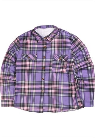 Comfort  Long Sleeve Check Button Up Shirt Large Purple