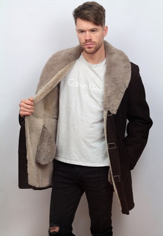 1990'S VINTAGE SHEEPSKIN SHEARLING COAT IN BROWN