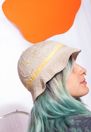 VINTAGE BUCKET HAT Y2K BEIGE COTTON HAT