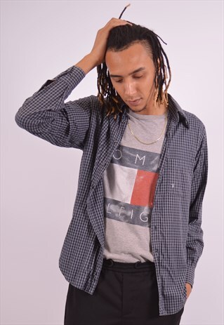 TRUSSARDI MENS VINTAGE SHIRT MEDIUM GREY CHECK 90S