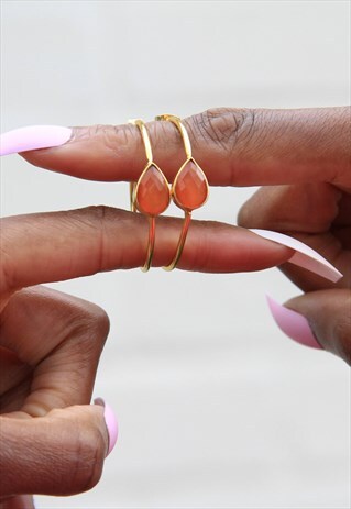 "SPRING LIFE" ORANGE GEMSTONE GOLD HOOP EARRINGS