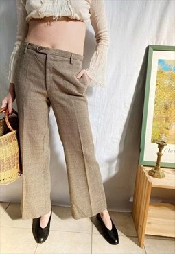 Vintage 70s Tweed CARTOUCHE flared tapered trousers pants