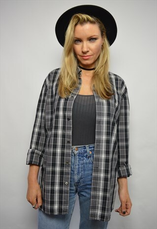 VINTAGE 90S LEVI'S GREY & BLACK CHECKED SHIRT GRUNGE RETRO