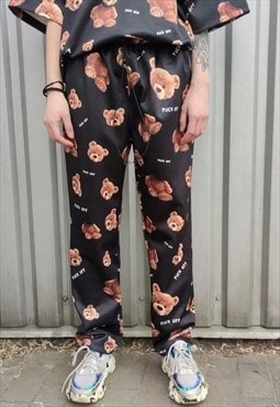 Decapitated teddy beam joggers handmade bear overalls black