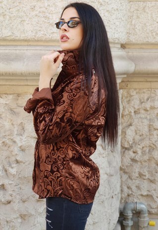VINTAGE RARE 80'S BROWN VELVET SHIRT COD.10-133