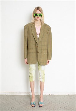 Vintage 90s Oversized Pierre Cardin Chekered Blazer Green