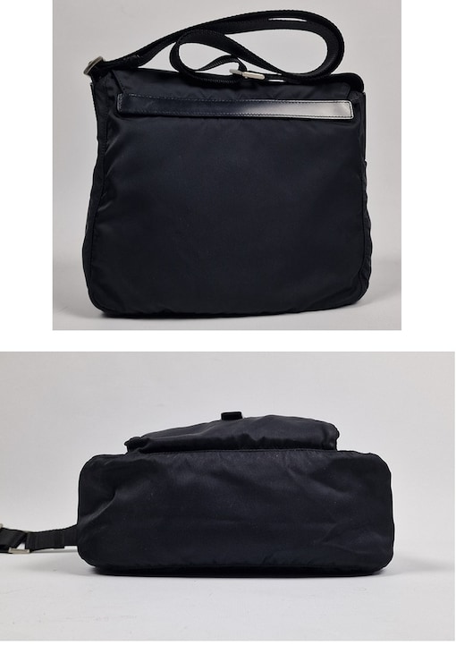Prada Black Tessuto Nylon Soft Calf Leather Trim Cross Body Bag