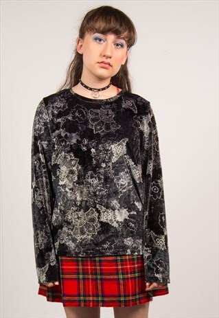 VINTAGE 90'S GREY FLORAL VELVET TOP
