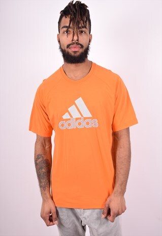 ADIDAS MENS VINTAGE T-SHIRT TOP MEDIUM ORANGE 90'S