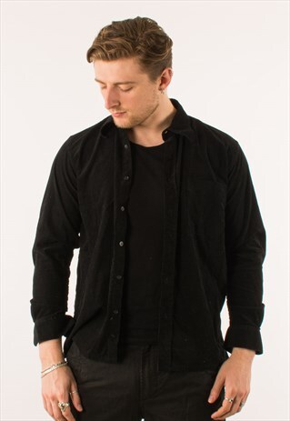 VINTAGE 90S BLACK CORDUROY SHIRT MEDIUM