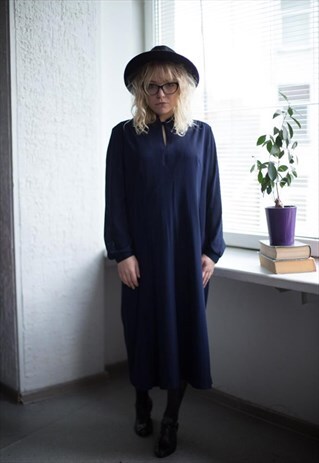 VINTAGE 80'S NAVY MINIMAL LONG SLEEVED DRESS