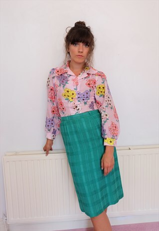 VINTAGE 70S FLORAL DAGGER COLLAR BLOUSE IN PINK