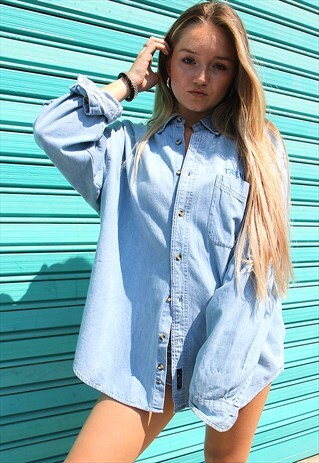PALE WASH BLUE DENIM LONG SLEEVED SHIRT